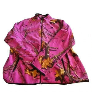 Mossy Oak Fleece Jacket 2xl Pink Camouflage Full Zip Mock Neck Sweater Casual